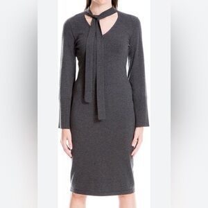 MAX STUDIO - Charcoal Long Sleeve Sweater Dress with neck tie. Large - P2P  21"